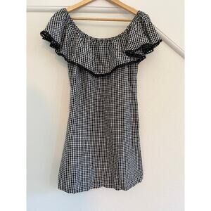 Tommy Bahama Black White Gingham Linen Blend Ruffled Mini Sundress XS Preppy
